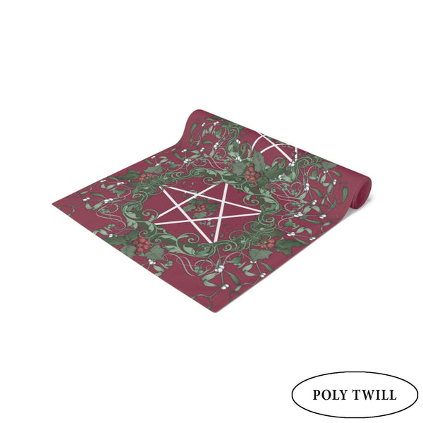 Holiday Altar Cloth - Yule Holly Pentacle Festive Wiccan Decor Runner
