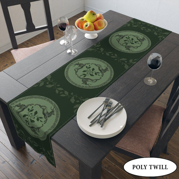 Celtic Stags Table Runner - Herne Hunter Decor Altar Cloth Deer Buck Design