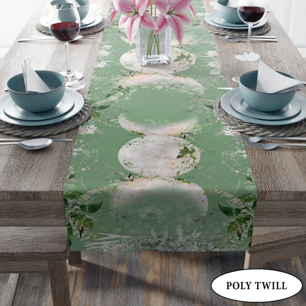Triple Moon Table Runner Altar Cloth - Green Witch Decor