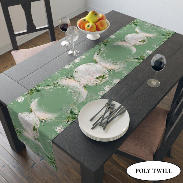 Triple Moon Table Runner Altar Cloth - Green Witch Decor