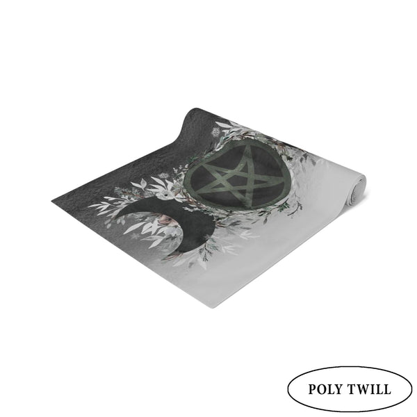Dark Winter Pentacle Altar Table Runner - Witch Pagan Yule Decor