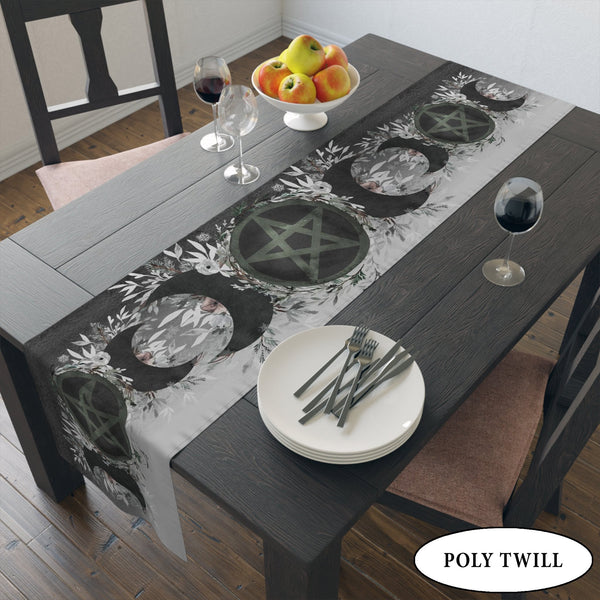 Dark Winter Pentacle Altar Table Runner - Witch Pagan Yule Decor