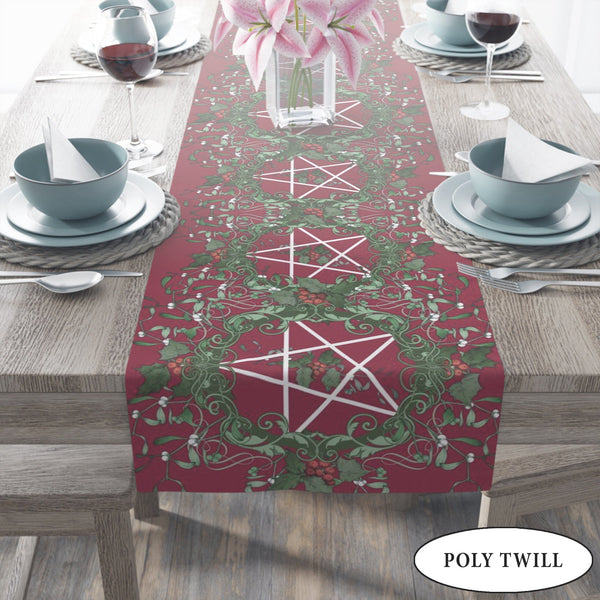 Holiday Altar Cloth - Yule Holly Pentacle Festive Wiccan Decor Runner