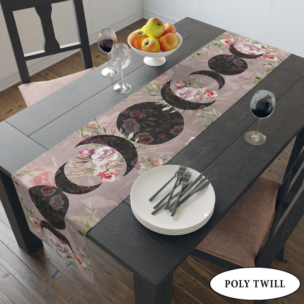 Triple Rose Moon Altar Cloth Table Runner - Wicca Witch Goddess Display