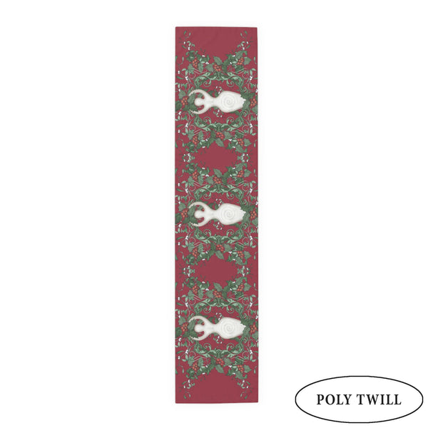 Winter Solstice Altar Cloth - Red Holly Table Runner For Witches And Pagans