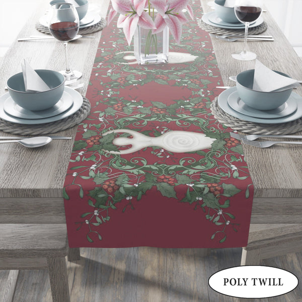 Winter Solstice Altar Cloth - Red Holly Table Runner For Witches And Pagans
