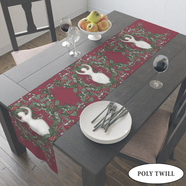 Winter Solstice Altar Cloth - Red Holly Table Runner For Witches And Pagans