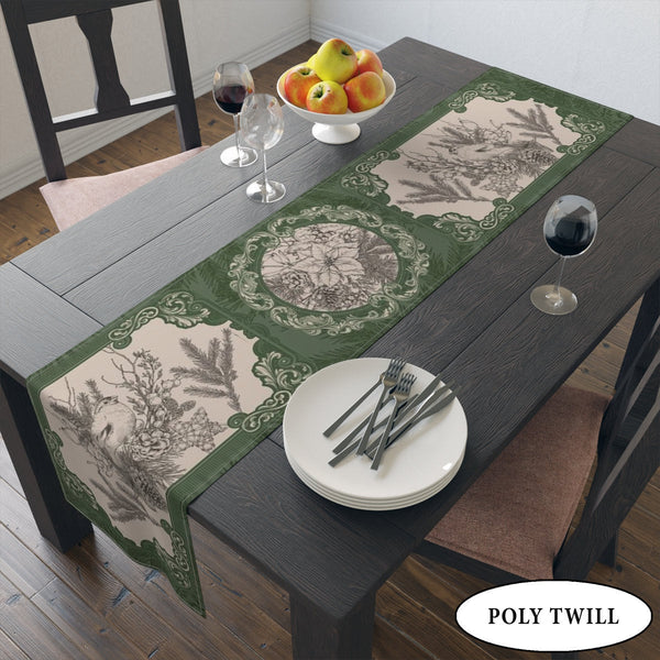 Green Woodland Bird Altar Cloth Table Runner For Tarot Reading And Witch Decor