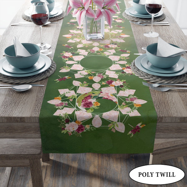 Green Floral Altar Cloth Table Runner - Summer Solstice Decor