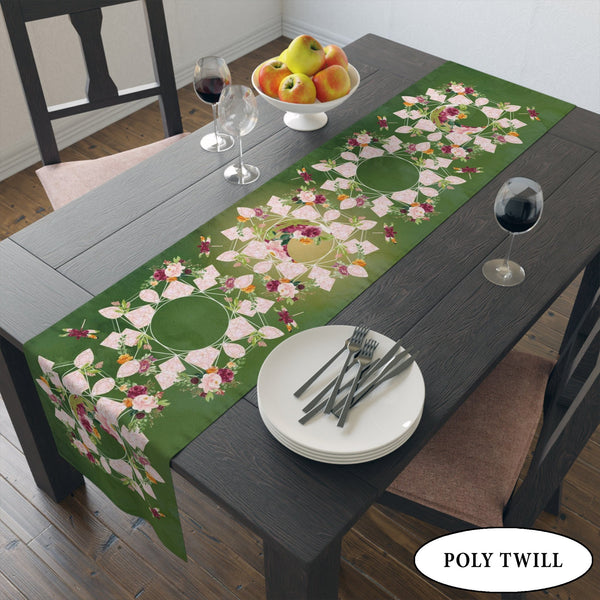Green Floral Altar Cloth Table Runner - Summer Solstice Decor