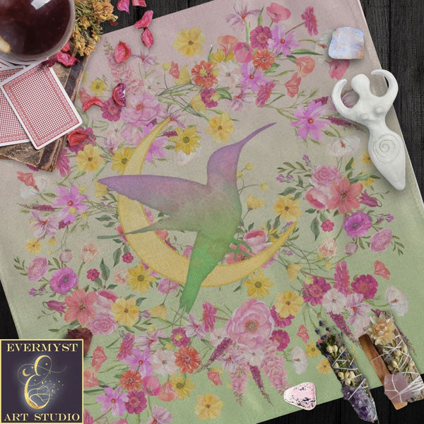 a picture of a hummingbird surrounded by flowers