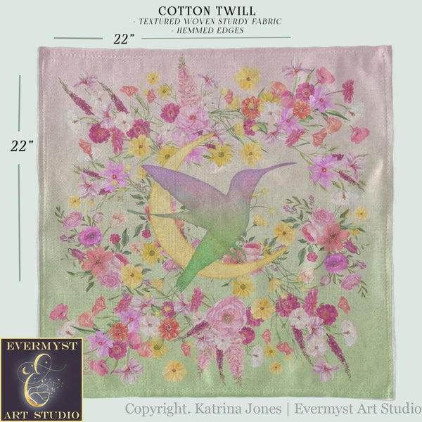 a piece of cloth with a bird and flowers on it