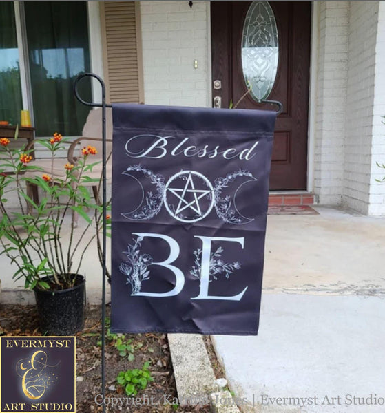Witchy Decorative Garden Flag Blessed Be Wicca Pentacle