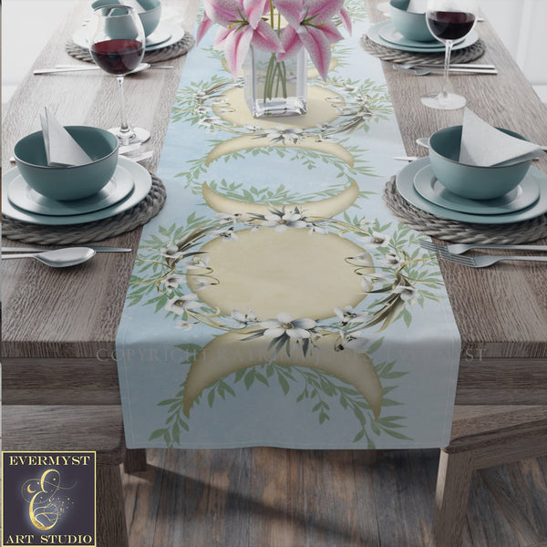 Imbolc Triple Moon Table Runner Altar Cloth Runner
