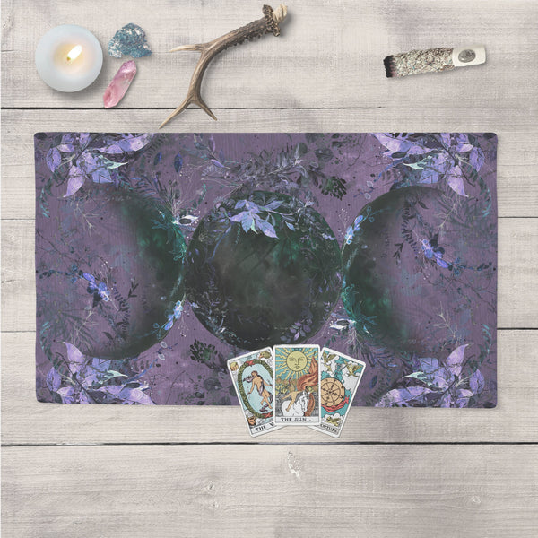 Triple Moon Wiccan Altar And Tarot Cloth In Black Purple - Pagan Decor Rec