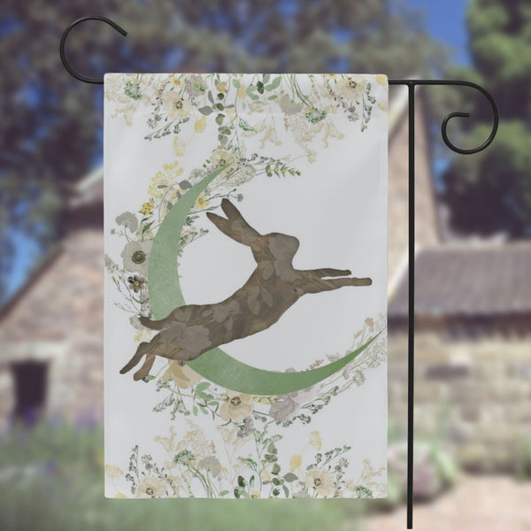 Spring Garden Flag - Easter Hare Moon Cottage Flowers Decor For Ostara