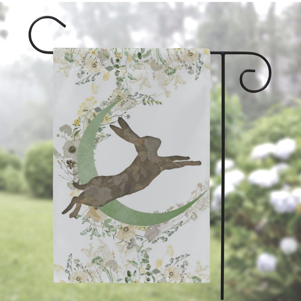 Spring Garden Flag - Easter Hare Moon Cottage Flowers Decor For Ostara