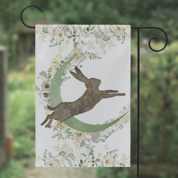 Spring Garden Flag - Easter Hare Moon Cottage Flowers Decor For Ostara Single / 12X18 Inch