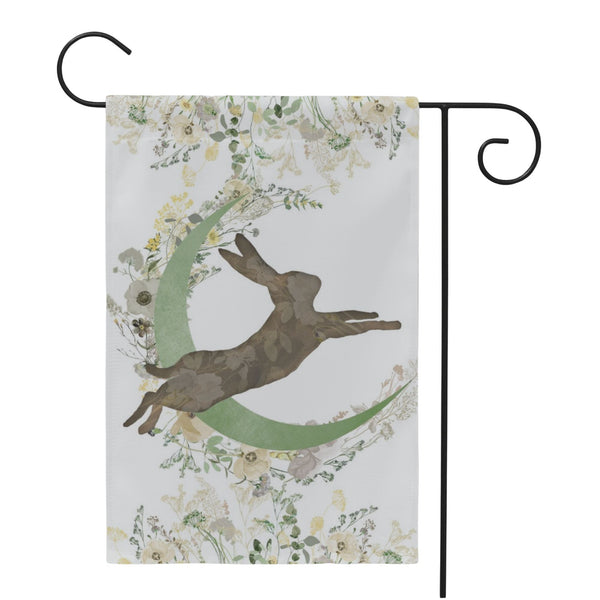 Spring Garden Flag - Easter Hare Moon Cottage Flowers Decor For Ostara