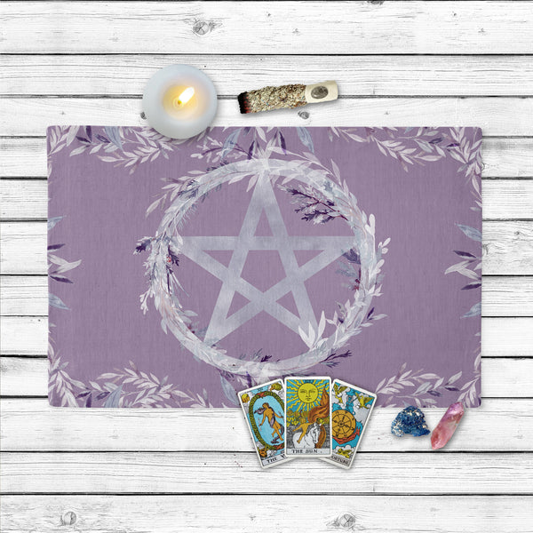 Floral Pentacle Witch Altar Cloth Purple Tarot Reading Mat Cotton Twill Rec