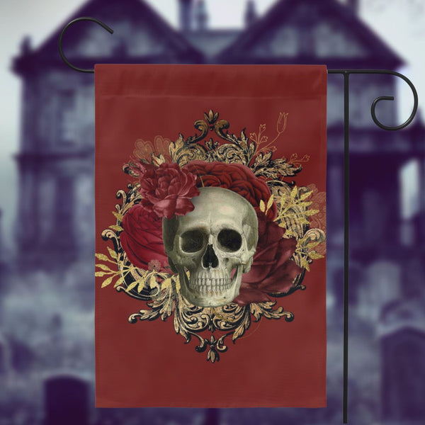 Samhain Halloween Red Gothic Skull Flowers Garden Flag