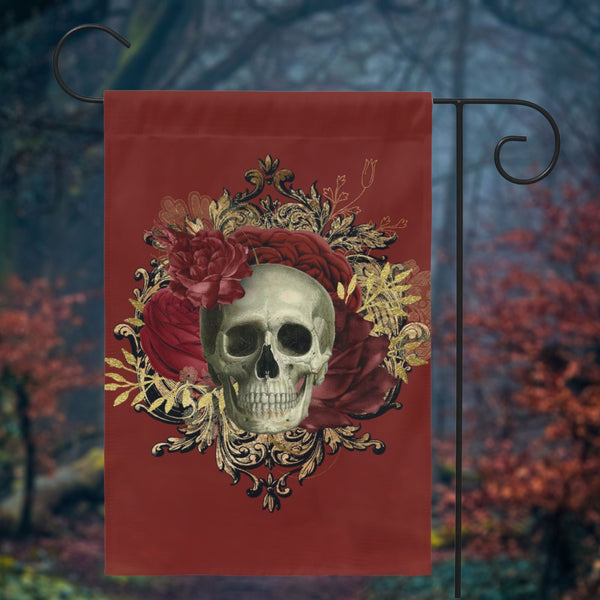 Samhain Halloween Red Gothic Skull Flowers Garden Flag Single / 12X18 Inch
