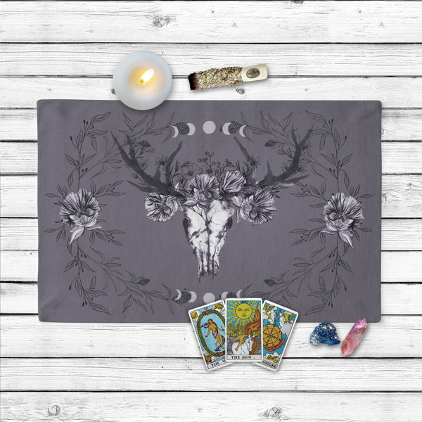 Skull Floral Tarot Cloth Altar Boho Botanical Rectangular Cotton Twill Rec