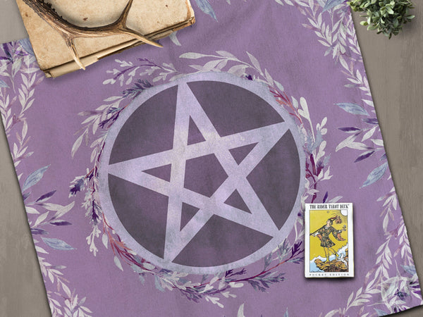 Purple Pentacle Altar Cloth Wicca Pagan Witch Ritual Tarot 22X22 Inch Twill Square