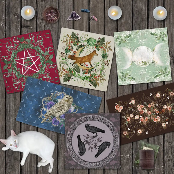 Template Altar Cloth Tarot Reading Mat Pagan Wicca Witch Decor Square