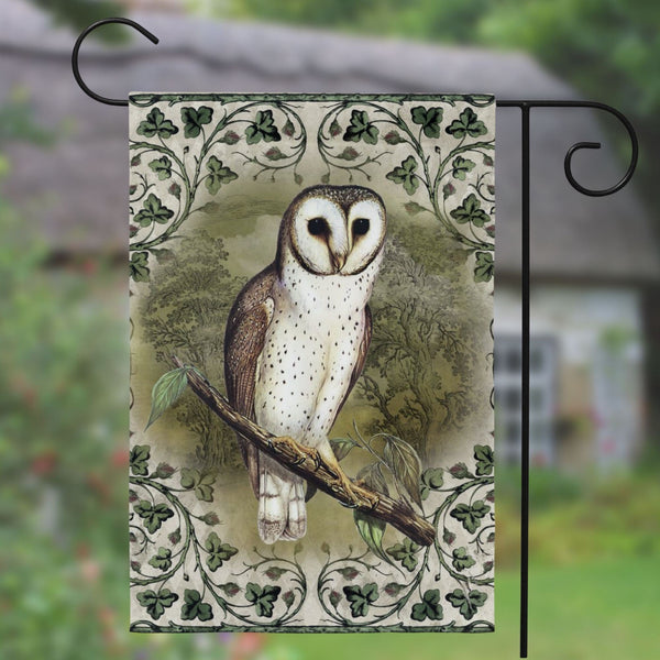 Vintage Owl Whimsical Green Cottage Garden Flag