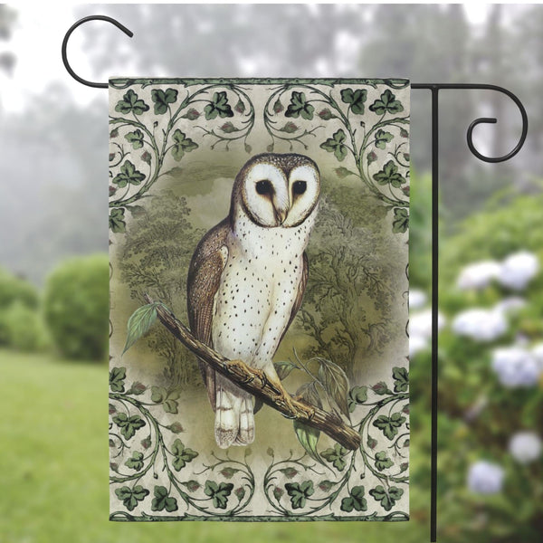 Vintage Owl Whimsical Green Cottage Garden Flag Single / 12X18 Inch